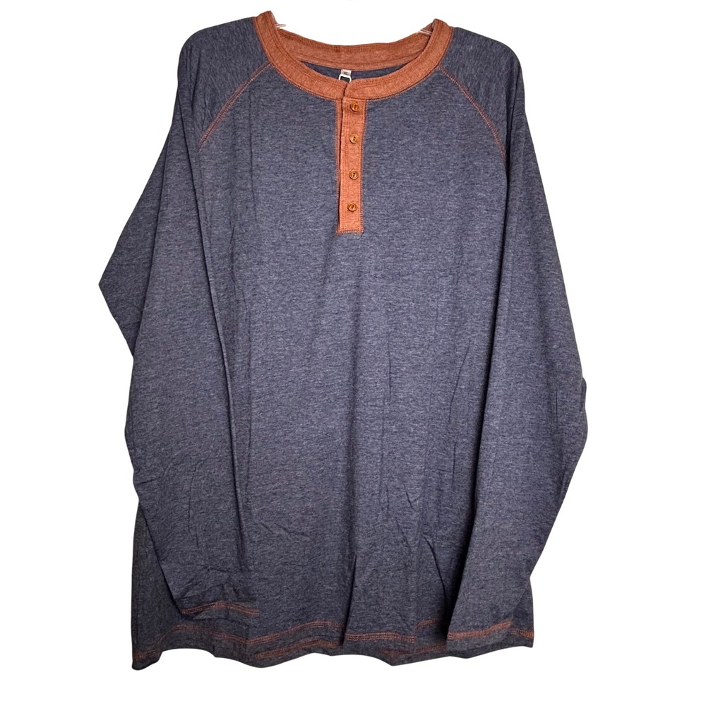 SAILWIND Mens Long Sleeve Henley Shirt XL Blue Orange‎ Contrast Stitching NWT